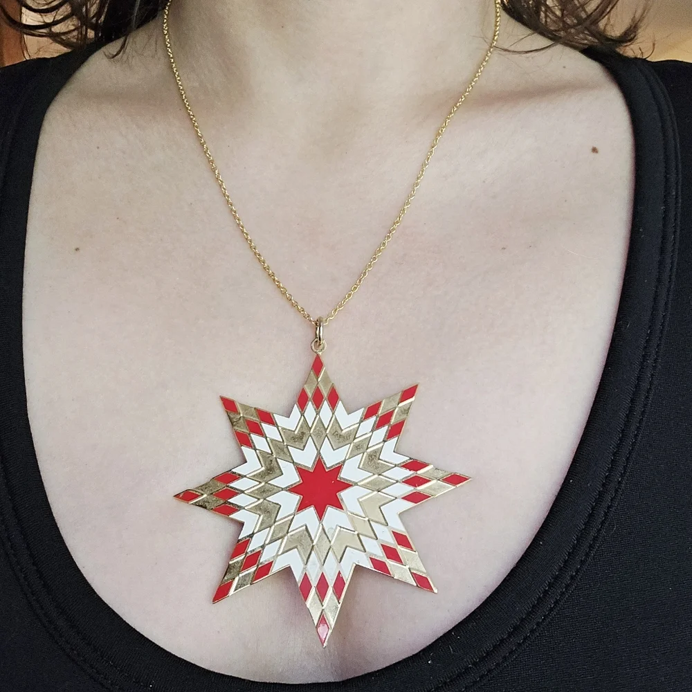 Vintage Bohemian Oversized Red & Gold Star Ornate Boho Necklace